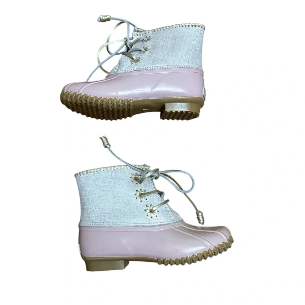 Jack Rogers Chloe Blush Metallic Pink and Cream Duck Rain Boots